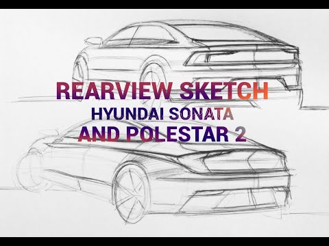 Rearview sketch hyundai sonata and Polestar2