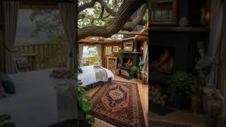 🌳 Luxury Treehouse Bedroom with Fireplace & Forest Views 🌿✨