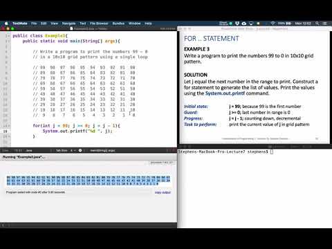 For loop to print the numbers from 99-0 in a 10x10 grid