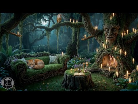Deep Focus for ADHD | Enchanted Forest Night Ambience: Crickets, Owl & Fire (12HR)