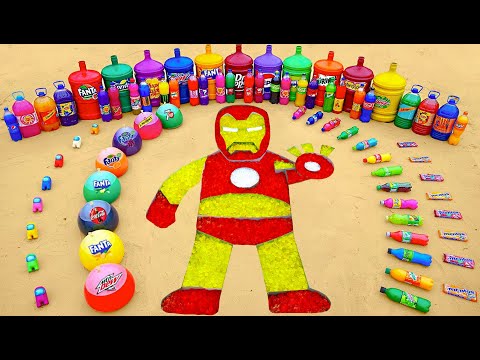 How to make Colorful IRON MAN with Orbeez , Big Coca , Fanta & Popular Sodas vs Mentos Underground