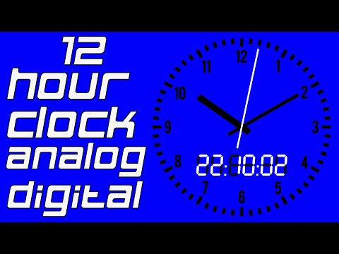 12h Hour Clock Analog+Digital 12-24  White Black Blue 4K ( afternoon midnight )