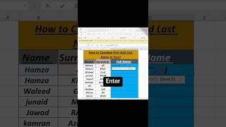 #excelfunction  how to combine First Name and Last Name #excelformula