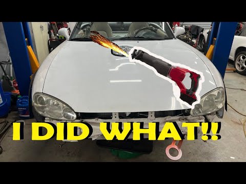 Budget V8 Monster Miata Build - Episode 25 - Cooling system bleed and new fan test / Install hood .