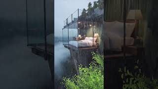Luxury Cliffside Glass Suite in the Rain. #RainyDay#LuxuryRetreat #CliffsideLiving #rain #rainforest
