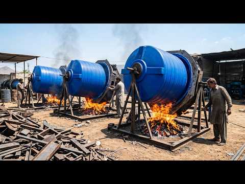 Brutal! Giant Plastic Water Tanks Manufactured in a Pakistan Factory With Extreme Heat