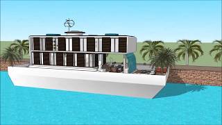 Houseboat design architect Los Angeles in USA luxury floating barge project construction at sea uniq