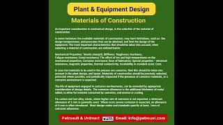 Plant & Equipment- Materials of Construction