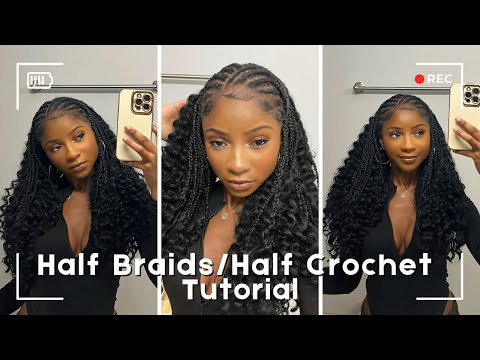 FRONT BRAIDS WITH CURLS/HALF BRAIDS, HALF CROCHET HAIR (FREETRESS BRAIDS SHIRLEY CURL 18")