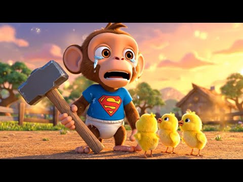 Baby Monkey Cries and Gets Comforted by Little Chicks | Kids Storytime