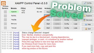 MySQL not working in XAMPP Problem Soved......