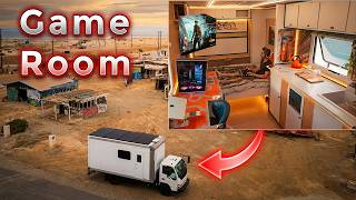 I built a SECRET PC gaming room tiny house in an old box truck for stealth camping