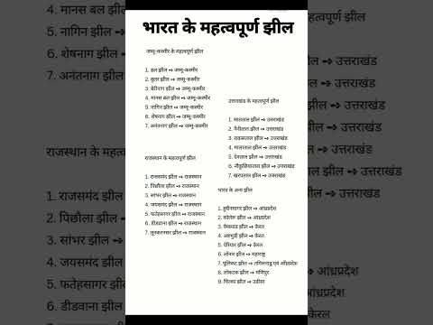 भारत के महत्वपूर्ण झील #gk