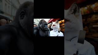 Gorilla Interviews a Fox Chef on the Street! #gorillavlog #AnimalInterview #aicontent  #streetfood