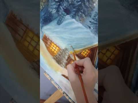 Snow landscape with oil paint | Kışın Büyüsünü Tuvale Taşıdım! #yağlıboya #oilpainting #art #shorts