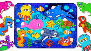 Let's Color Sea Animals with Activity Puzzle | Preschool Learning Video for Kids
