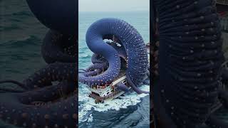Giant Squid Destroys Ship in Deep Sea Attack! 🌊🦑 #mythicalcreatures #seamonsters#GiantSquid