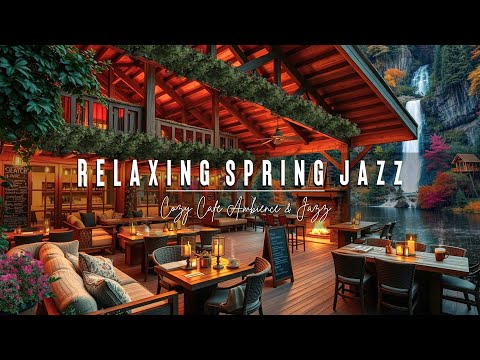 Jazz Relaxing Music Waterfall For Sleep | Forest Cafe Jazz Ambience With A Crackling Fireplace