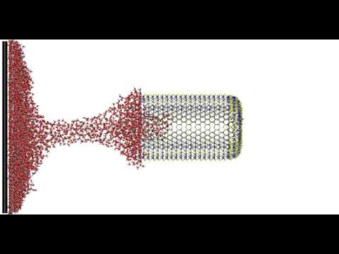 MD experiment of water pull-out using open-end double-walled WS2 nanotube