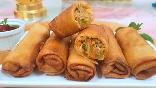মুচমুচে চাইনিজ স্প্রিং রোল (ফ্রোজেন পদ্ধতি সহ) | Chinese Chicken Vegetable Spring Roll Recipe