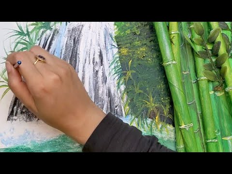 "Transforming a Green Forest Painting with a Waterfall and Beautiful Lake | Art Journey"