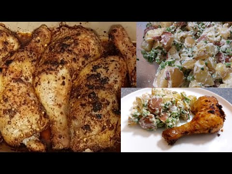Potato salad with peas and oven grilled chicken//delicious lunch or dinner idea//dear denise kitchen
