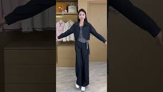 Chic Wardrobe Style | Black Jacket, Wide-Leg Pants & Gingham Top ✨🖤👖