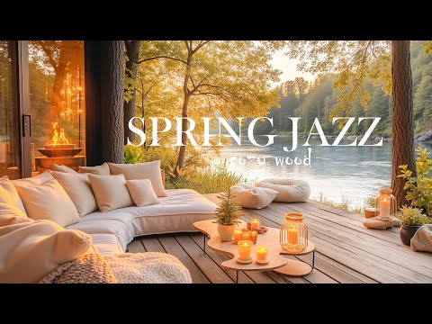 4K Spring Camping by the Lake ⛺❄️ Cozy Ambience with Crackling Fire & Relaxing Jazz Music