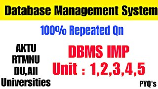 DBMS Important Questions | DBMS PYQ's | DBMS Gate Smashers | DBMS One Shot | DBMS Interview Topic