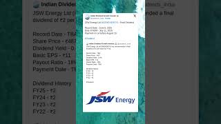 JSW Energy Ltd has fixed Record Date for Final Dividend of FY25 #BreakingNews #StockMarket #Dividend