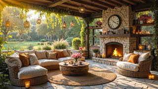 Cozy Spring Porch Ambience 🌿 | Relaxing Piano, Crackling Fireplace for Stress Relief