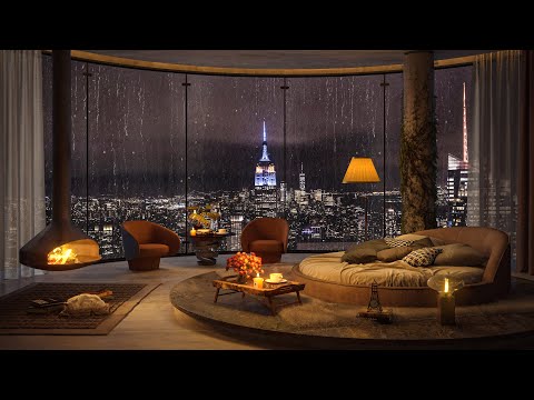 Amazing Rainy View Outside My Window 🌧️ Luxury NYC Apartment with Jazz Music for Relaxing & Studying