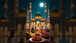 Magical Feast Under Moonlit Mosque | Peaceful Islamic Ambiance