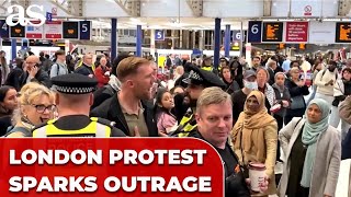Pro-Palestinian PROTESTERS CLASH with COMMUTERS at London Station after Manchester SYNAGOGUE ATTACK