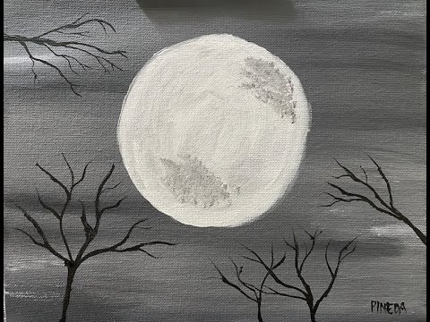Black and White Full Moon Acrylic Painting for Beginners