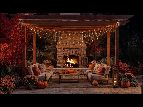 🔥 Cozy Fall Fireplace Sounds | Crackling Fire on Relaxing Autumn Porch with Pumpkins for Sleep 🍂