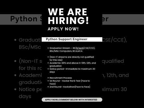 Walkin Interview Python Support Engineer 6–24 Months#shorts #ytshorts #itjobs