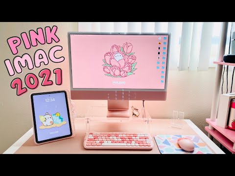 Refurbished Pink/Red 2021 iMac | Simple Pink Kawaii Desk Aesthetic | iMac Unboxing and Setup