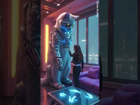 Girl and the Giant Armored Cat in a Futuristic NEOM Room 🛡️🐱✨ #giantcat #girl @KiDsNetflix09