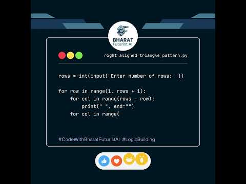 RIGHT ALIGNED TRIANGLE PATTERN in Python  🔥| Bharat Futurist AI | Day 6 | #shorts #python