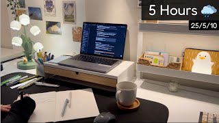 5 Hour Study With Me ( Pomodoro 25/5/10 ) Rain sound🌧️, Background noise, Typing sound, No music