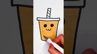 🧋 How to Draw a Cute Boba Tea 😻 Step by Step Drawing for Kids #art #kids #bubbletea #trending