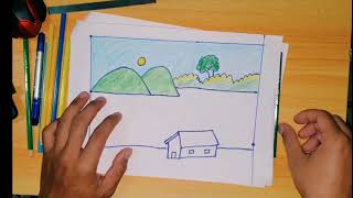 How to draw landscape easily . ការគូរូបងាយៗស្រួលៗ