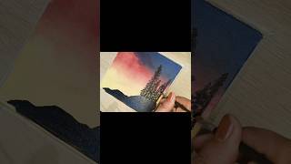 Stunning Gradient Sky with Majestic Trees#sunsetpainting#shorts #acrylicpainting #easyart #asmr #art