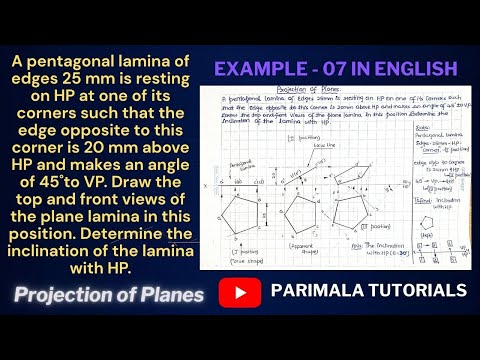 Projection of Planes_ Pentagonal Lamina_ corner resting_ Example 07_ Engineering Drawing