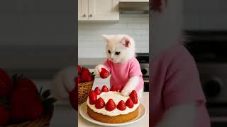 Strawberry Cake Cat #catvideos #strawberrycake #catcontent