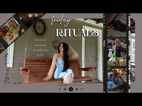 friday rituals ‎𐦍 grocery haul, moon journal, homemade pizza, leg day, & more !!  