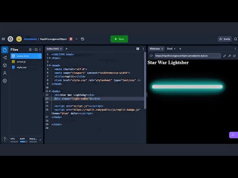 LIGHTSABER BUILD Jedi using HTML and CSS tutorial for beginners using replit com