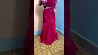 organza RuffleSaree #readytowear #dreamyboutique #boutique #organzasaree #saree #pinksaree #frill