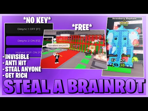 Steal A Brainrot Script *NO KEY* - Invisible, Anti Hit, Secret Finder, Esp, Anticheat & More!  🤯🦈